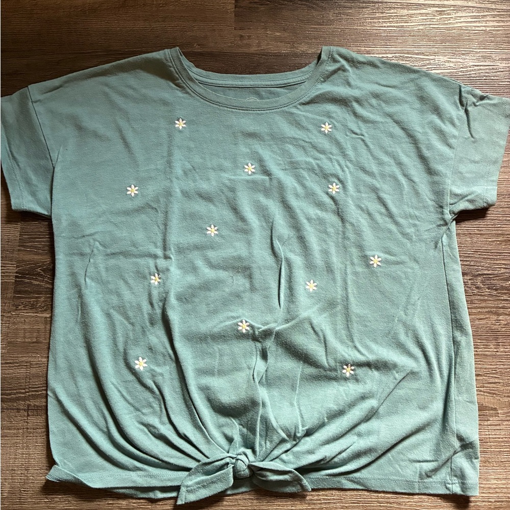 Green T-Shirt with Floral Embroidery